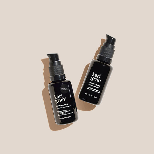 bottles of kari gran tinted spf and vitamin c serum