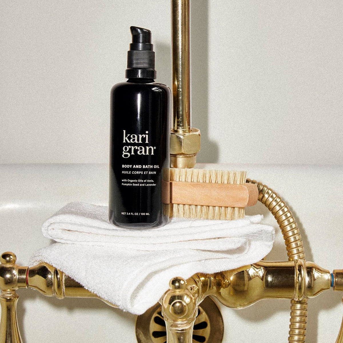 body and bath oil on counter