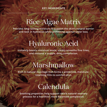 Product label with key ingredients on a floral background